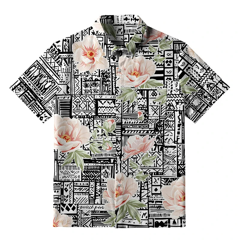 Flowers In Line Art Button-up Shirt