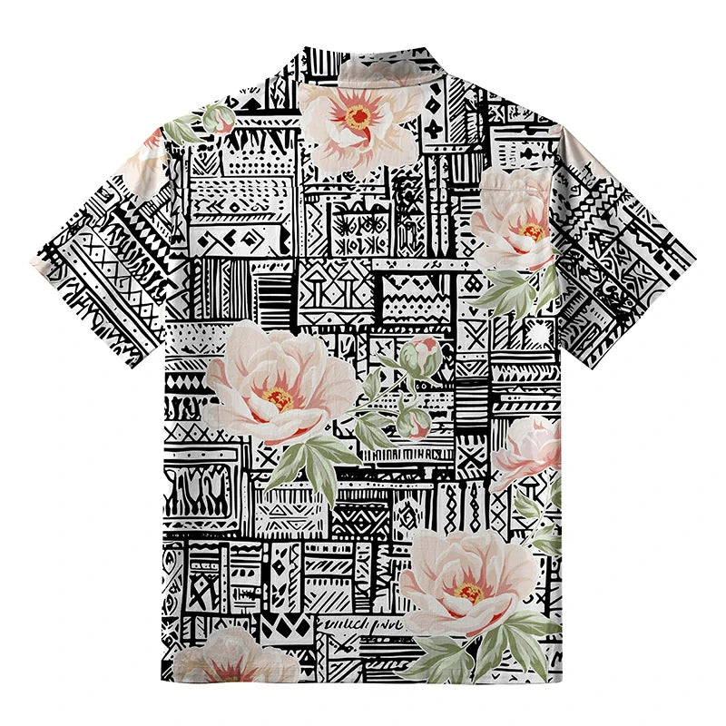 Flowers In Line Art Button-up Shirt
