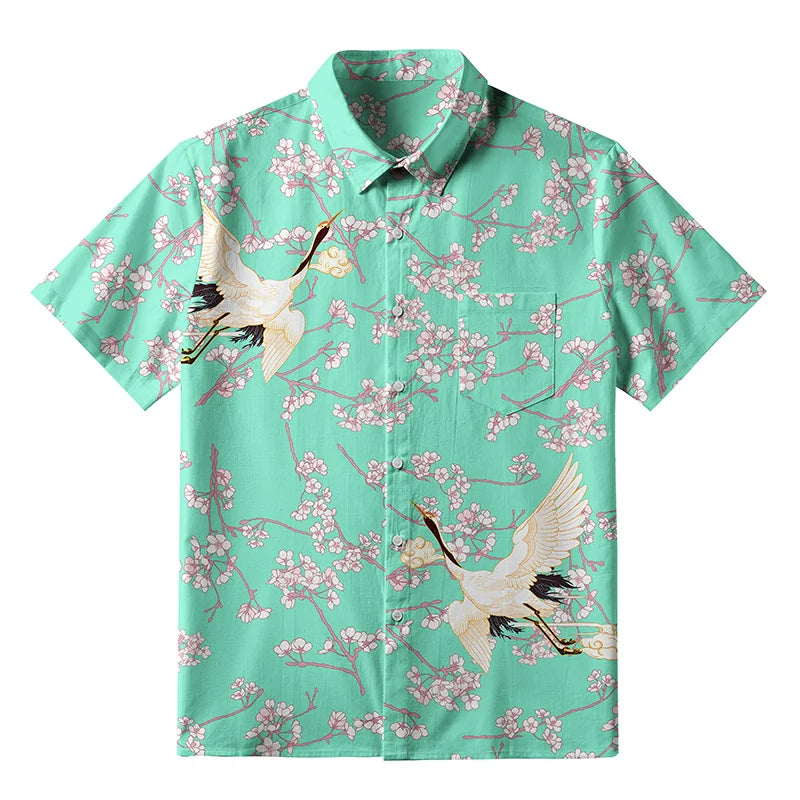 Cranes And Sakura Button-up Shirt