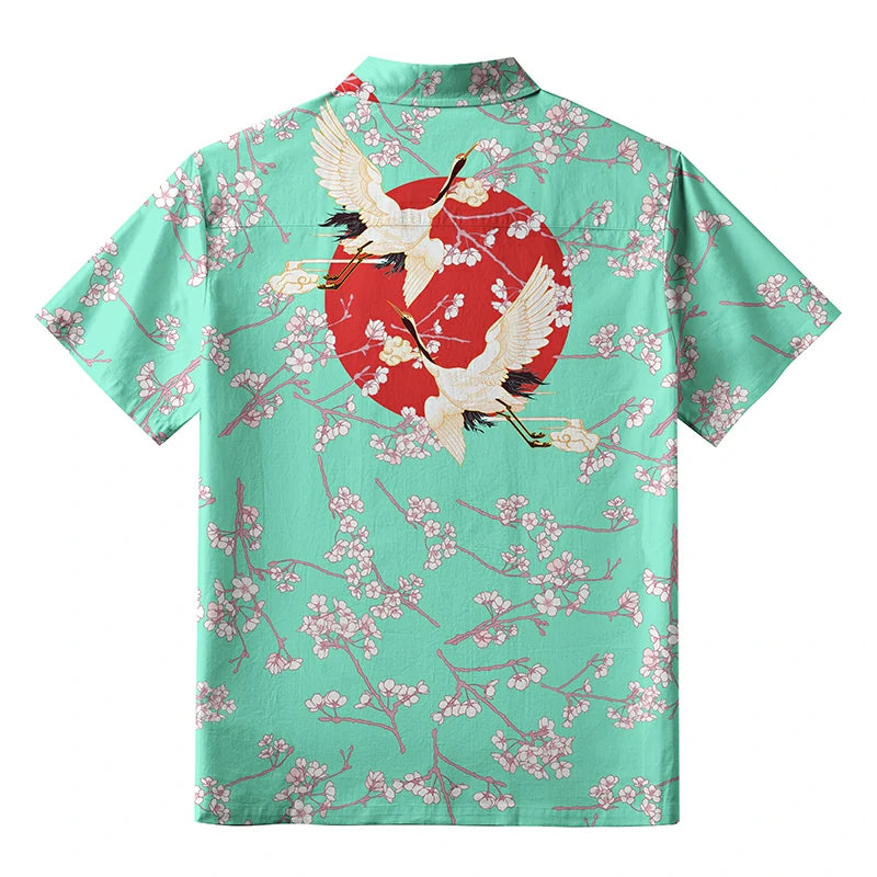 Cranes And Sakura Button-up Shirt