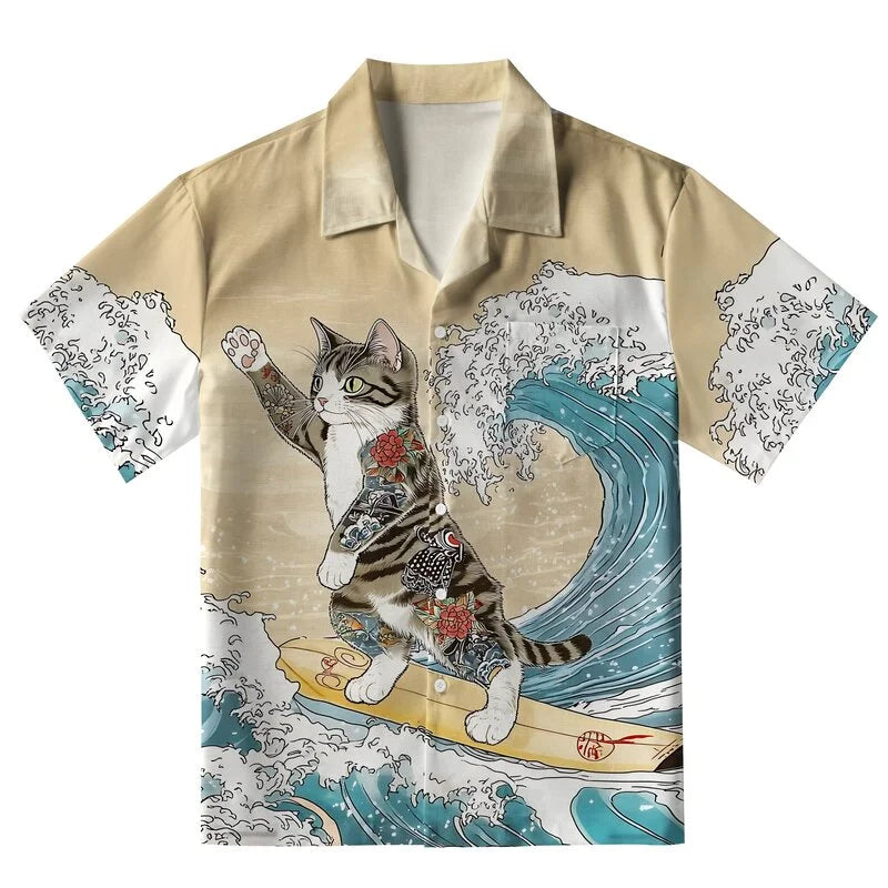 Cat Surfing Aloha Hawaiian Shirt