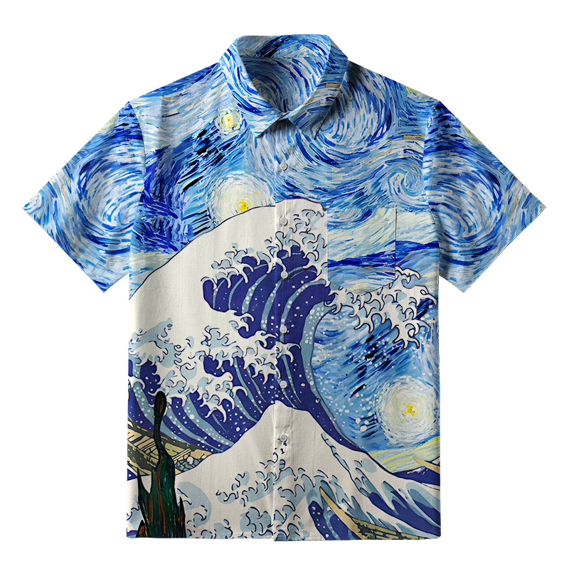 Waves Under The Starry Night Button-up Shirt