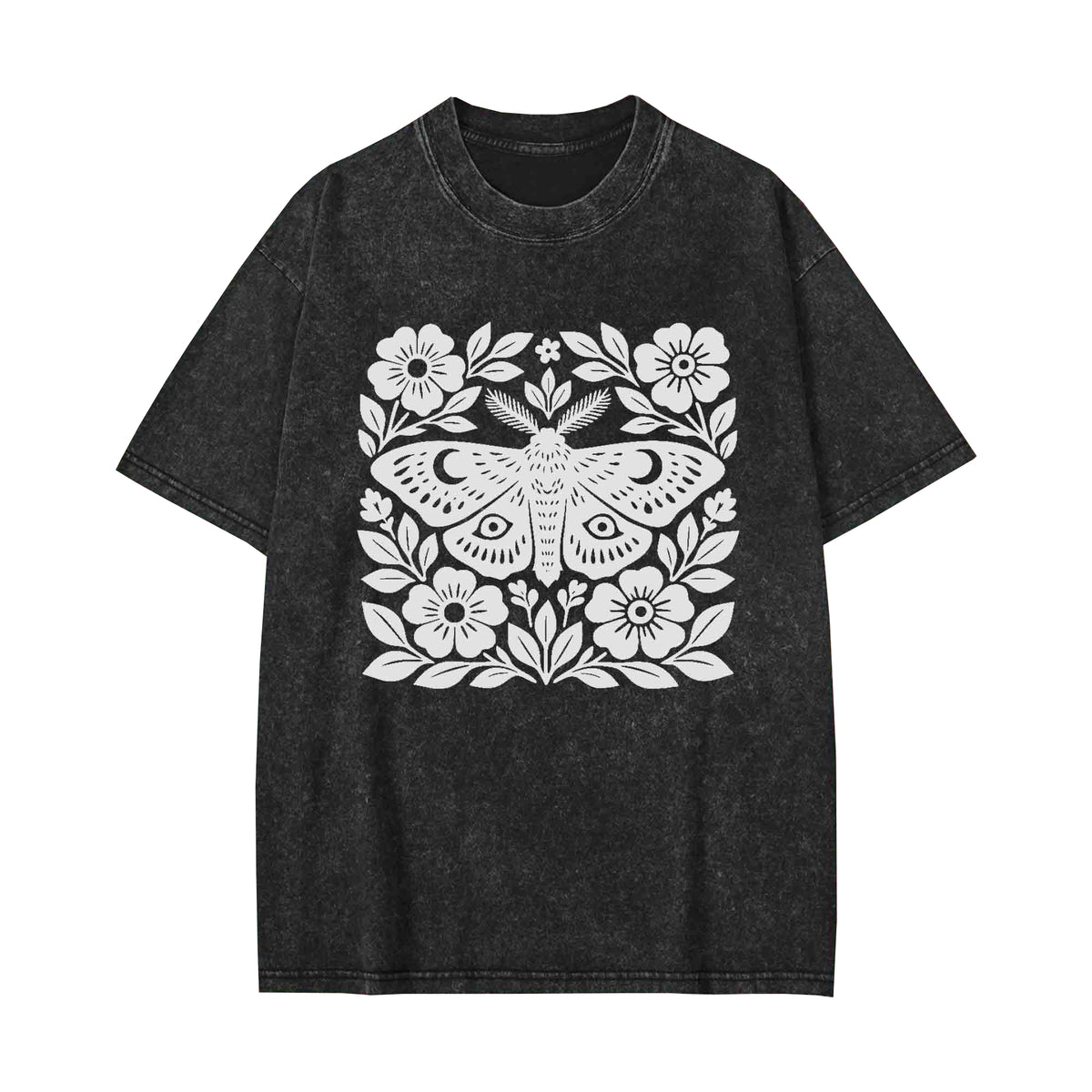 Unisex Moth Block Printed Washed Tee