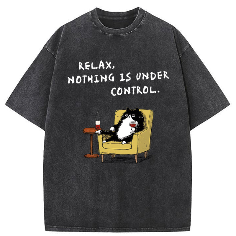 Unisex Unavailable Cat: Nothing Is Under Control Washed T-Shirt