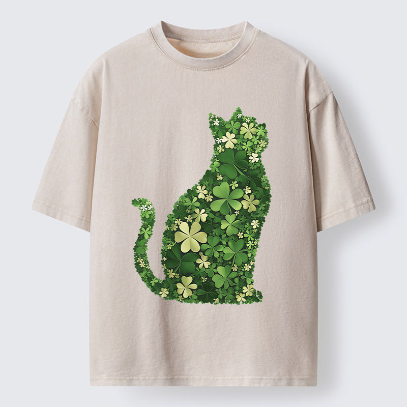 Unisex Clover Cat Washed T-Shirt