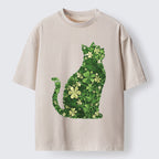 Unisex Clover Cat Washed T-Shirt