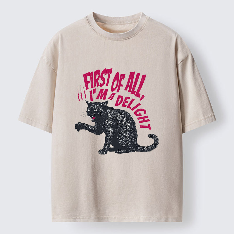 Unisex Fierce Black Cat Washed T-Shirt