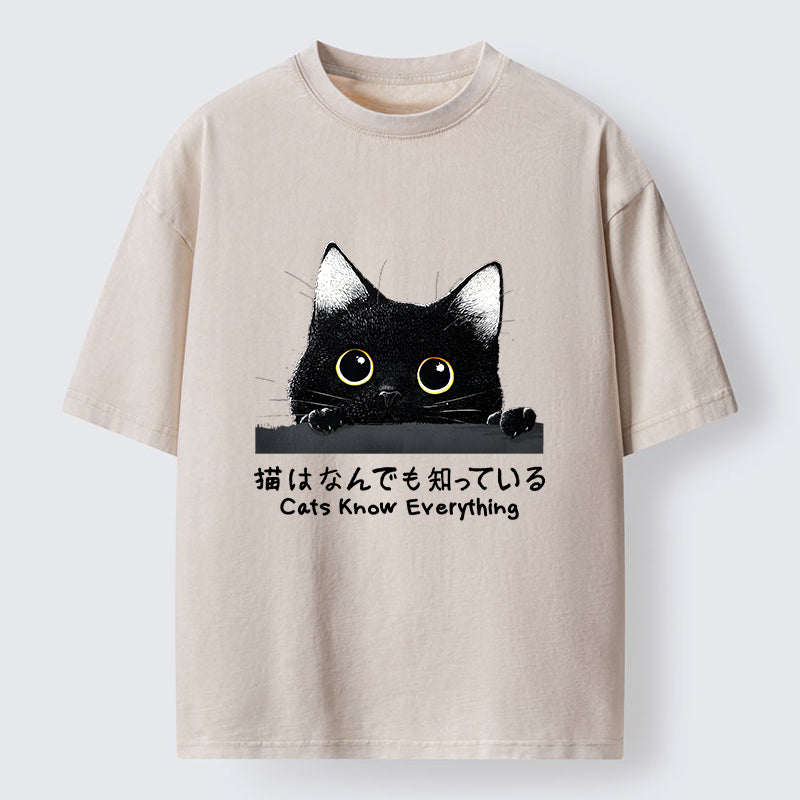 Cats Know Everything Washed T-Shirt