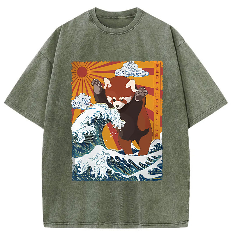 The Great Wave Off Red Panda Washed T-Shirt