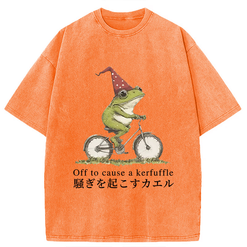 Off to Cause a Kerfuffle Frog Washed T-Shirt
