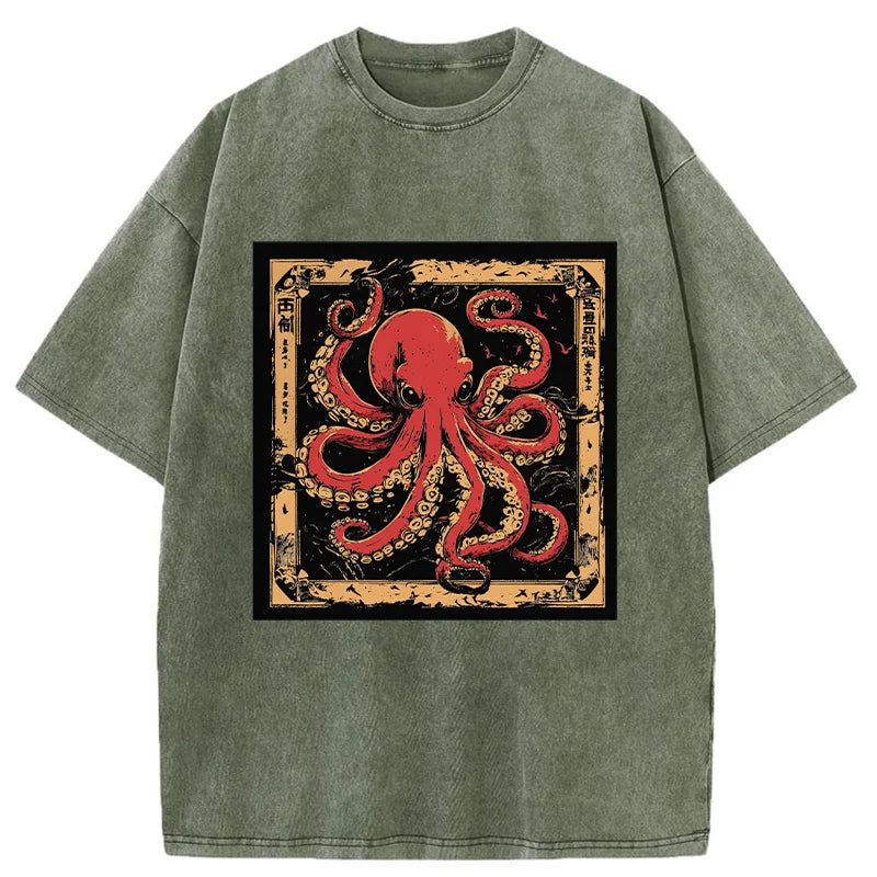 Retro Octopus Washed T-Shirt