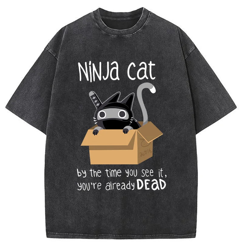 Ninja Cat Japanese Washed T-Shirt