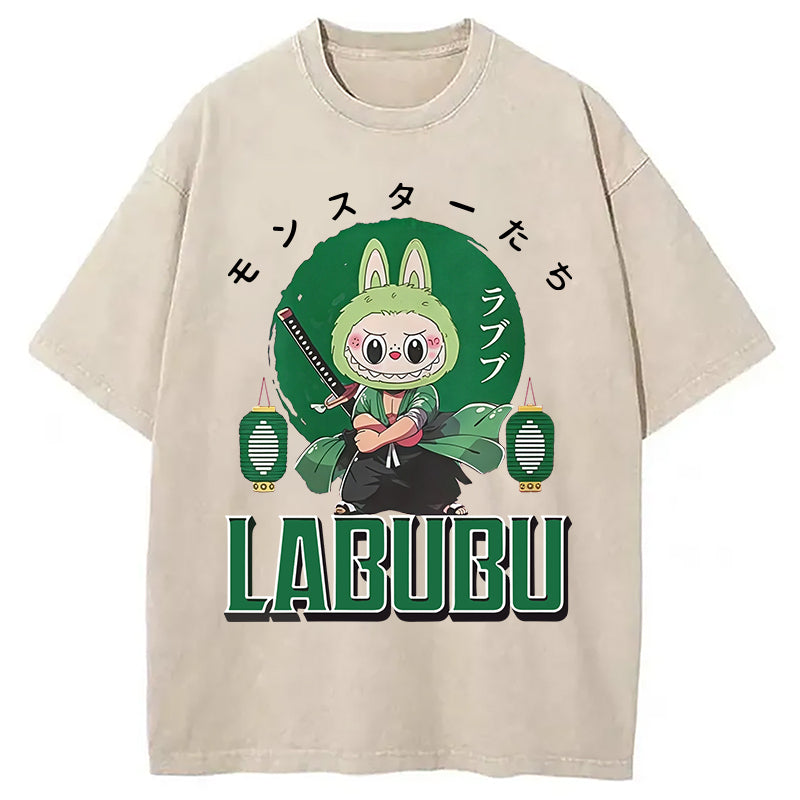 Samurai-Themed Labubu Washed T-Shirt