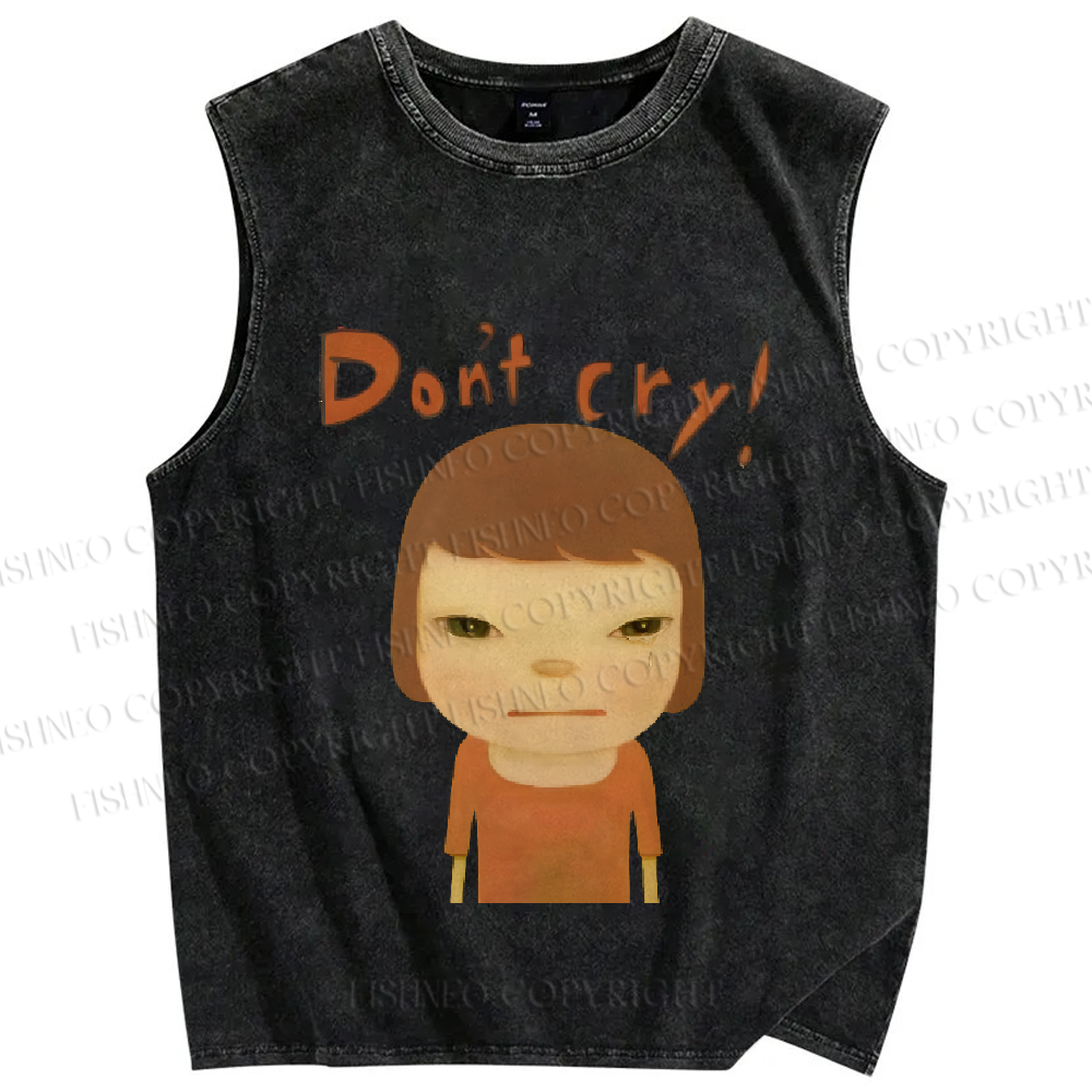 Unisex Japanese Art Yoshitomo Nara Crying Printed Washed Tank Top