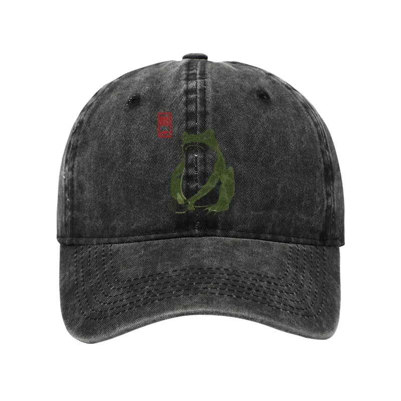 Woodblock Print Frog Washed Cap