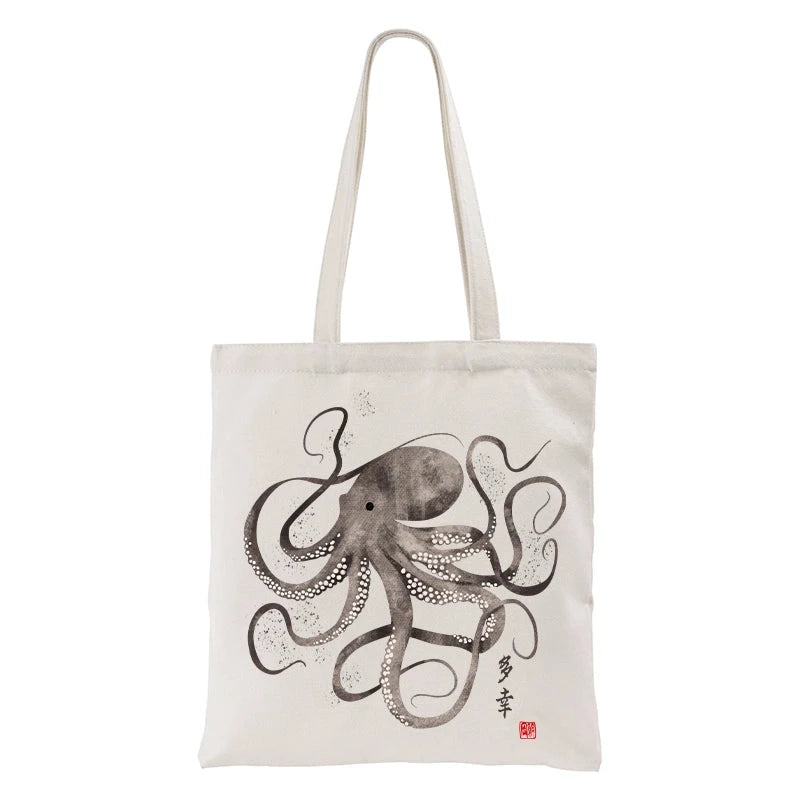 Octopus Japanese Calligraphy Tote Bag