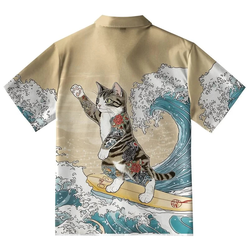 Cat Surfing Button-up Shirt