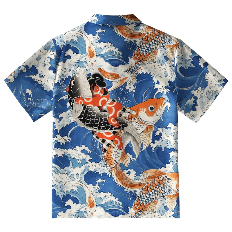 Sumo Wrestler Holding A Koi Button-up Shirt