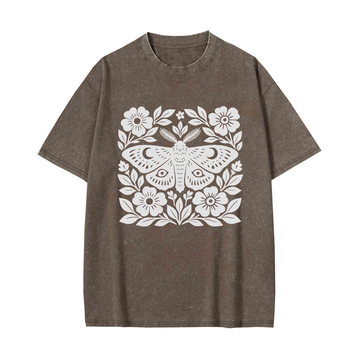 Unisex Moth Block Printed Washed Tee