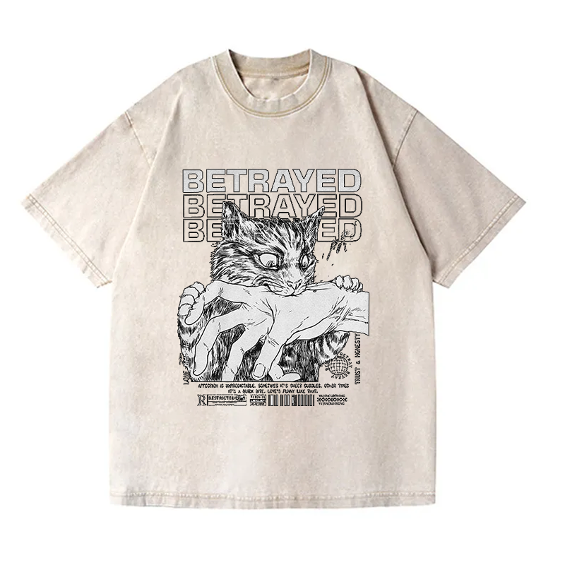 Angry Cat Washed T-Shirt
