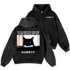 Cat Vintage Washed Cotton Back Art Hoodie