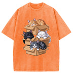 Kawaii Cardboard Cat Washed T-Shirt