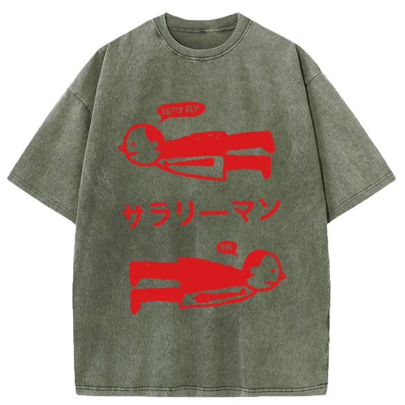 Let's Fly Office Worker Washed T-Shirt