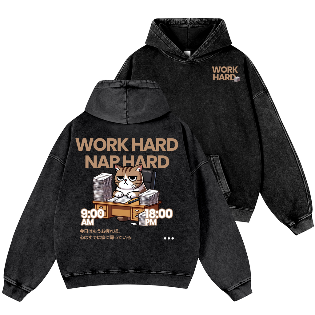 Cat Vintage Washed Cotton Back Art Hoodie