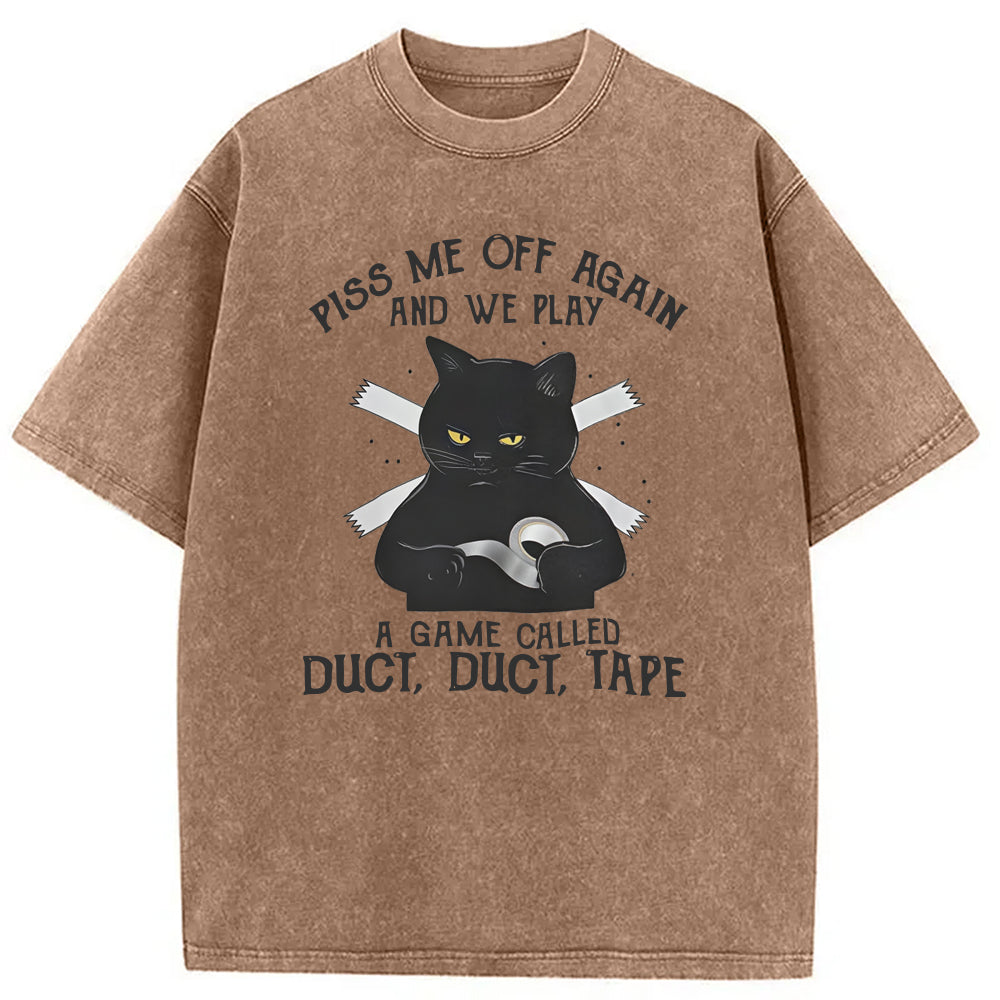 Funny Black Cat with Duct Tape Washed T-Shirt