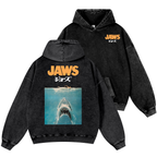 Jaws Shark Vintage Washed Cotton Back Art Hoodie