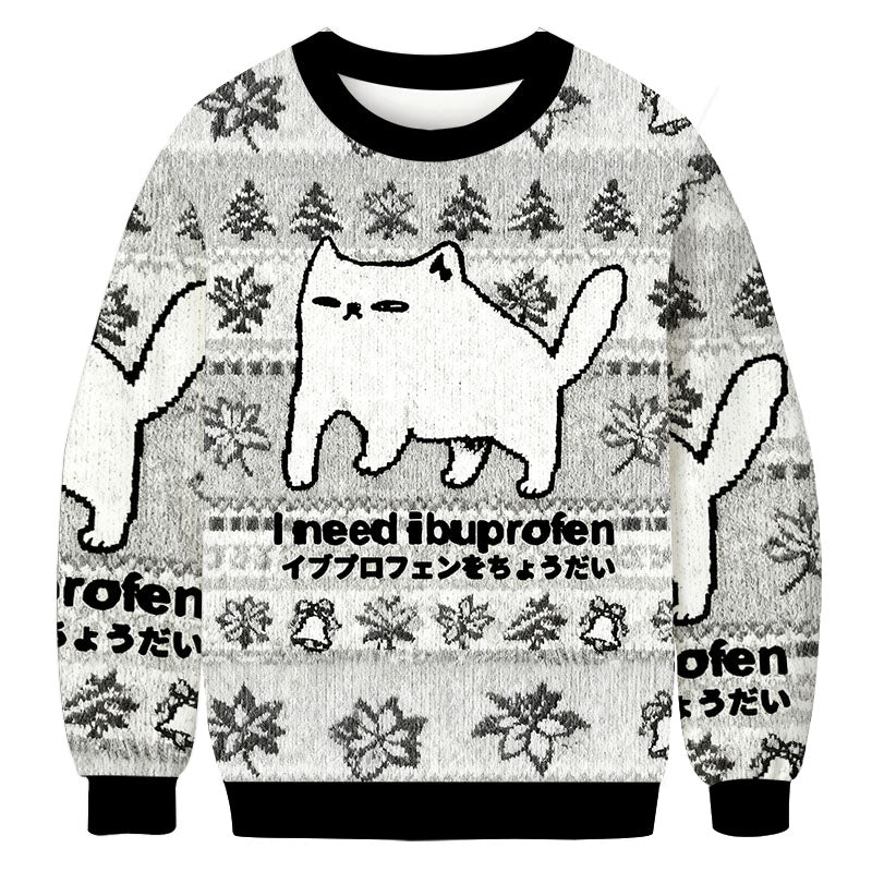 Fishneo I Need Ibuprofen Cat Christmas Ugly Sweatshirt
