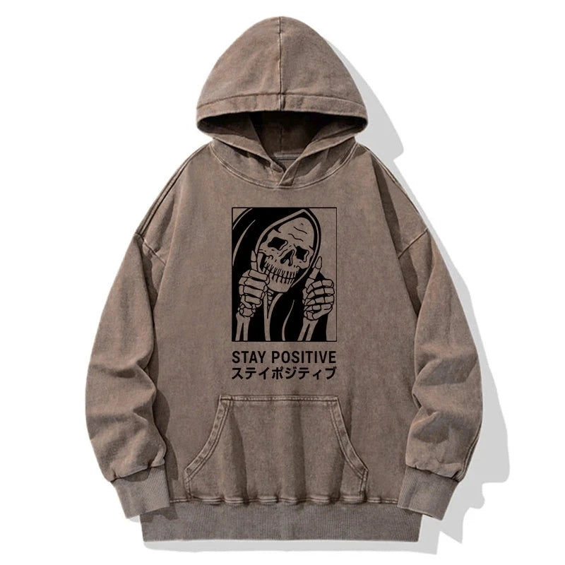 Stay Positive Skeleton Washed Hoodie