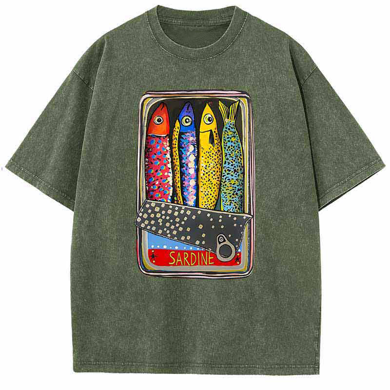 Unisex I Love Sardines Printed Washed Tee
