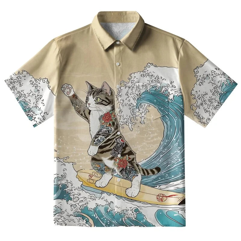 Cat Surfing Button-up Shirt