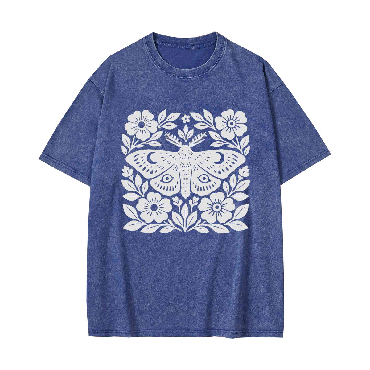 Unisex Moth Block Printed Washed Tee