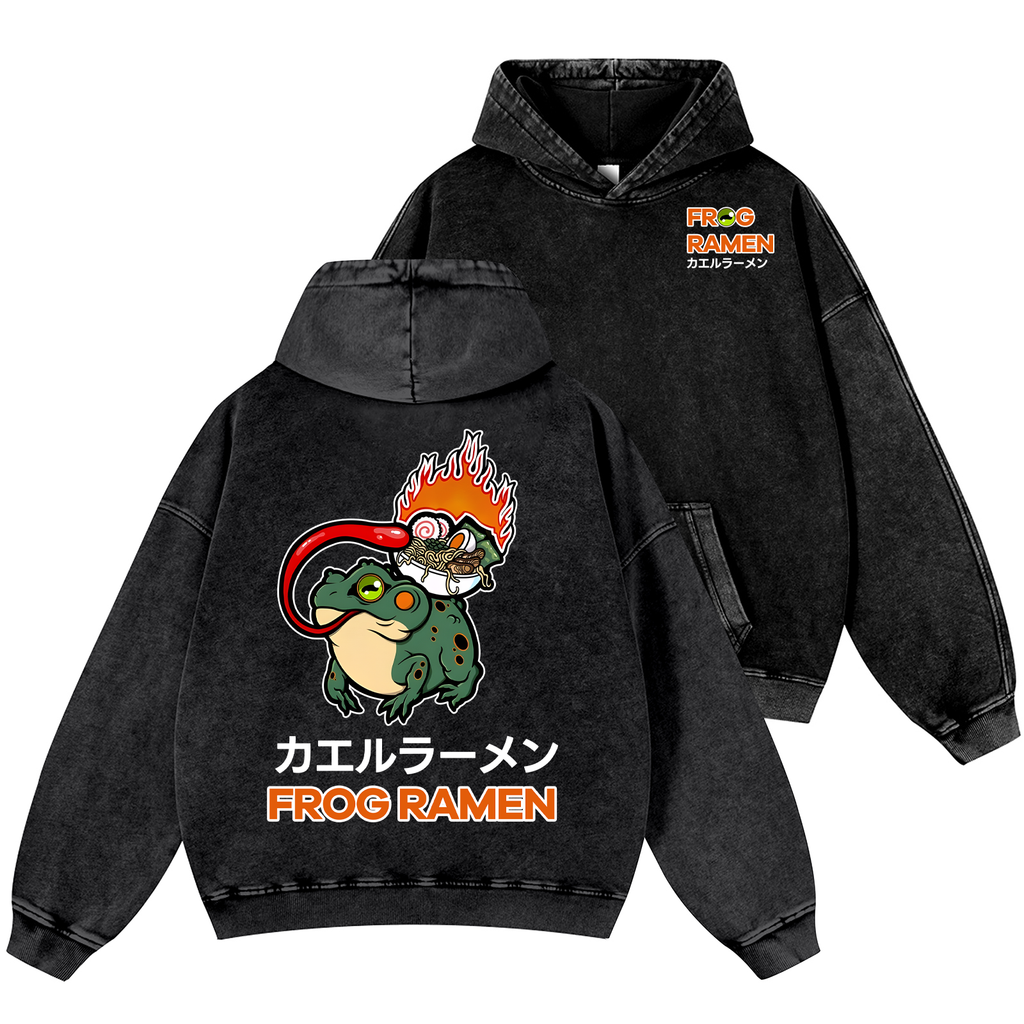 Frog Ramen Vintage Washed Cotton Back Art Hoodie