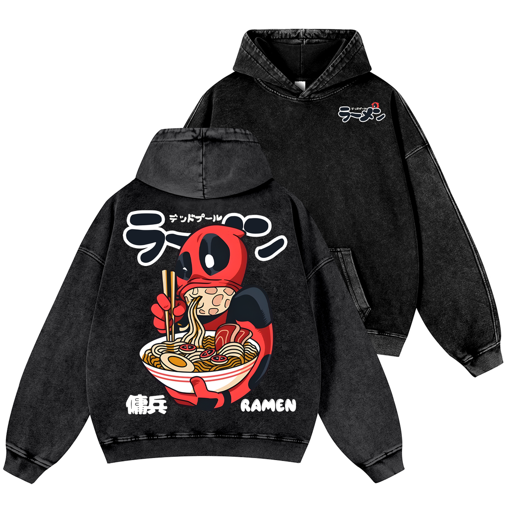 Ramen Hero Vintage Washed Cotton Back Art Hoodie