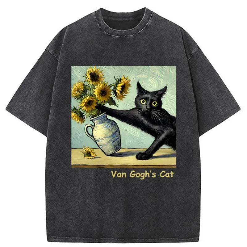 Van Gogh's Naughty Cat Washed T-Shirt