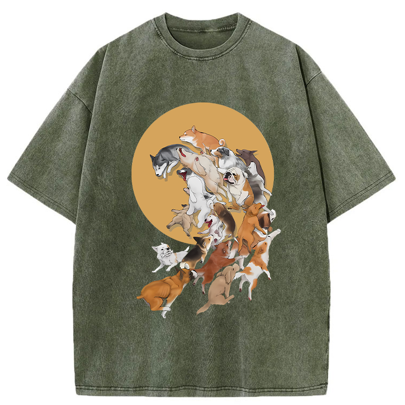 Dogs Under The Moon Washed T-Shirt