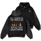 Guitars Vintage Washed Cotton Back Art Hoodie