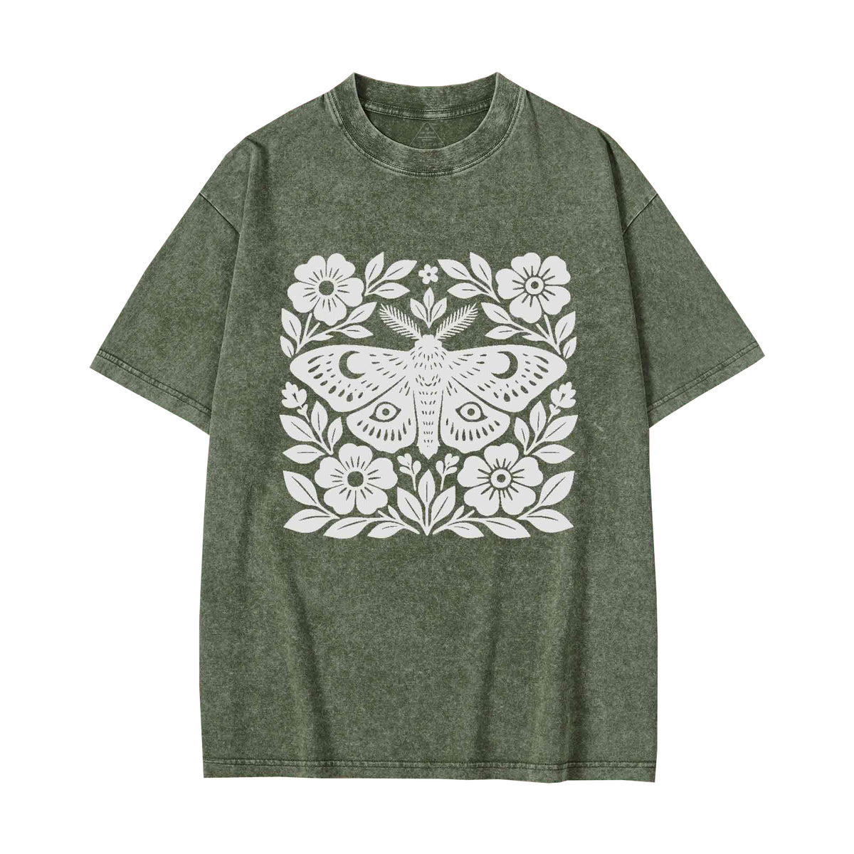 Unisex Moth Block Printed Washed Tee