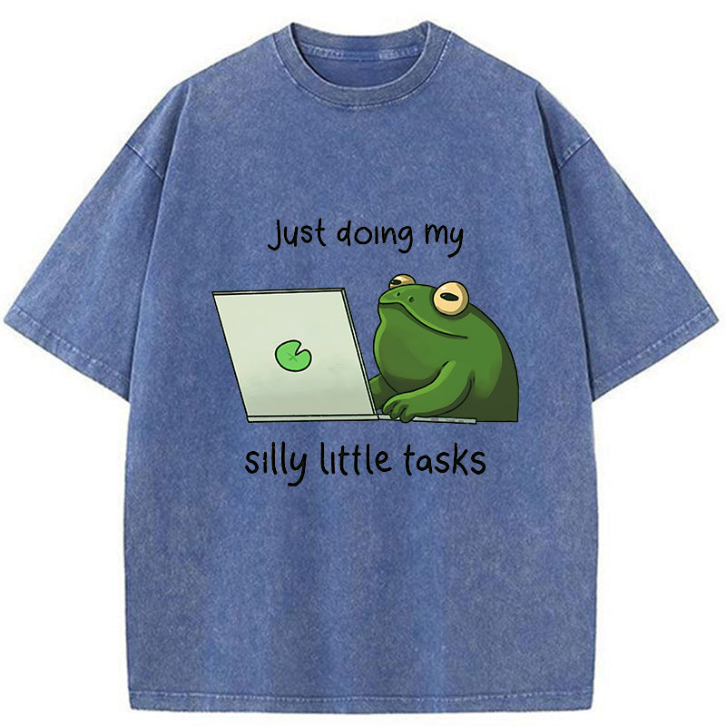 Unisex Silly Frog Is Working Washed T-Shirt