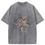 Octopus Japanese Calligraphy Washed T-Shirt