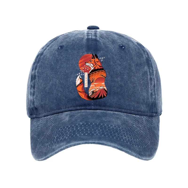Japanese Fox KitsuneTattoo Washed Cap