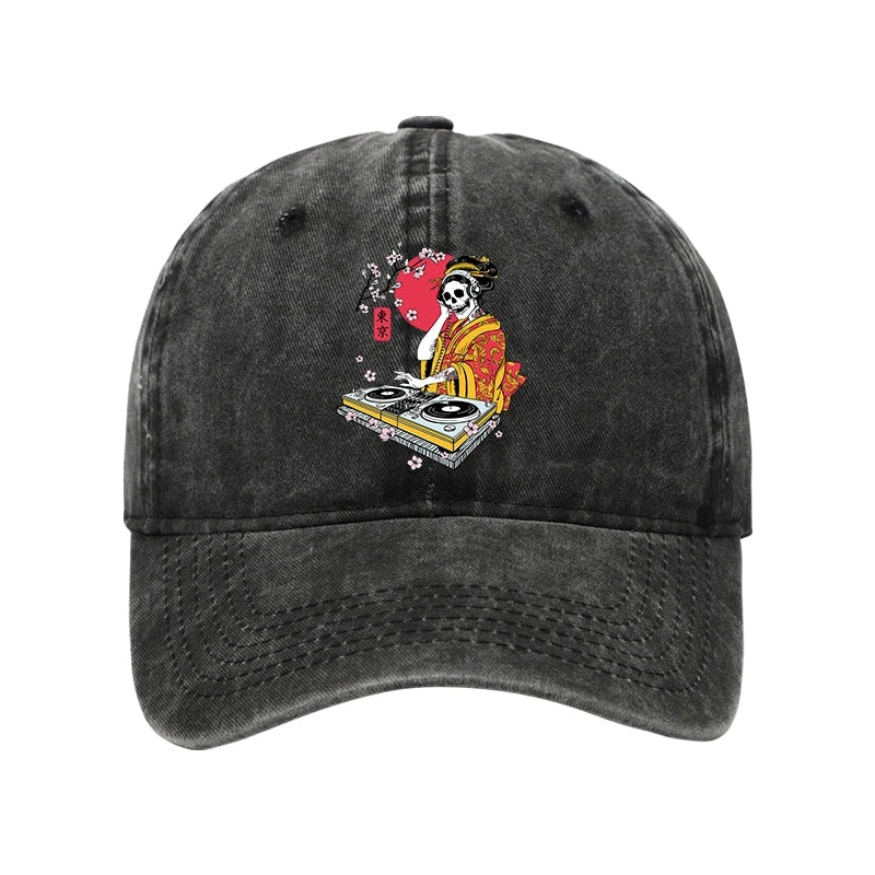 Japanese Geisha DJ Skull Washed Cap