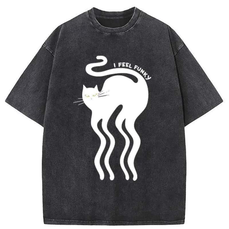 Wave Funny Cat Washed T-Shirt