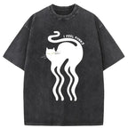 Wave Funny Cat Washed T-Shirt