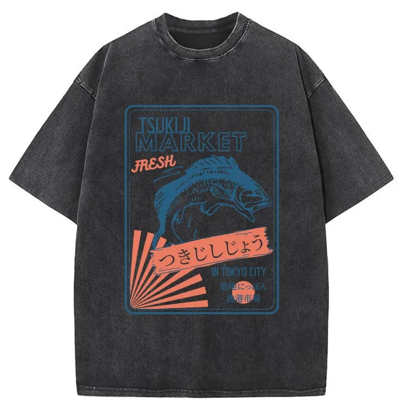 Tsukiji Fish Market Tokyo Japan Washed T-Shirt