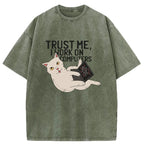 Cat At Work Washed T-Shirt