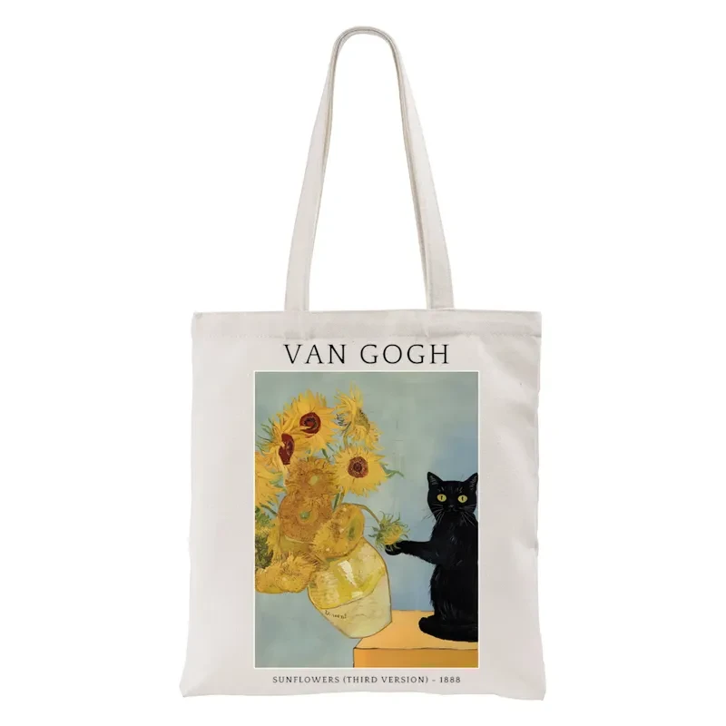 Black Cat With Sunflowers Tote Bag